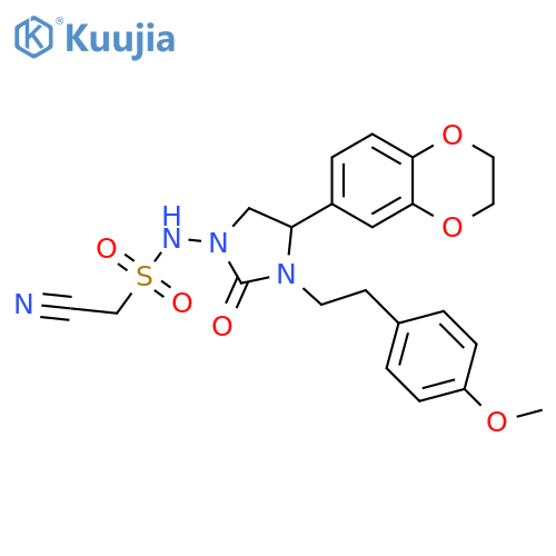 Methanesulfonamide, 1-cyano-N-[4-(2,3-dihydro-1,4-benzodioxin-6-yl)-3-[2-(4-methoxyphenyl)ethyl]-2-oxo-1-imidazolidinyl]- structure
