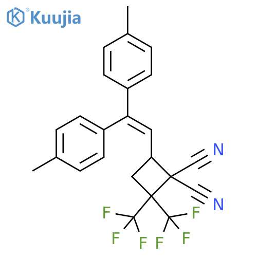 1,1-Cyclobutanedicarbonitrile, 4-[2,2-bis(4-methylphenyl)ethenyl]-2,2-bis(trifluoromethyl)- structure