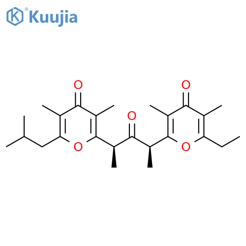 4H-Pyran-4-one,2-[(1R,3S)-3-[3,5-dimethyl-6-(2-methylpropyl)-4-oxo-4H-pyran-2-yl]-1-methyl-2-oxobutyl]-6-ethyl-3,5-dimethyl-,rel- structure