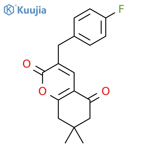 3-[(4-fluorophenyl)methyl]-7,7-dimethyl-6,8-dihydrochromene-2,5-dione structure