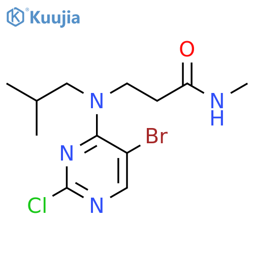 3-[(5-bromo-2-chloro-pyrimidin-4-yl)-(2-methylpropyl)amino]-N-methyl-propanamide structure