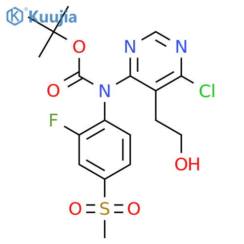 Tert-butyl 6-chloro-5-(2-hydroxyethyl)pyrimidin-4-YL(2-fluoro-4-(methylsulfonyl)phenyl)carbamate structure
