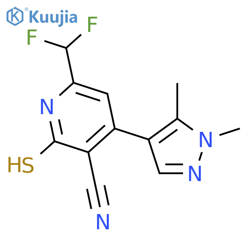 6-(difluoromethyl)-4-(1,5-dimethyl-1H-pyrazol-4-yl)-2-sulfanylpyridine-3-carbonitrile structure