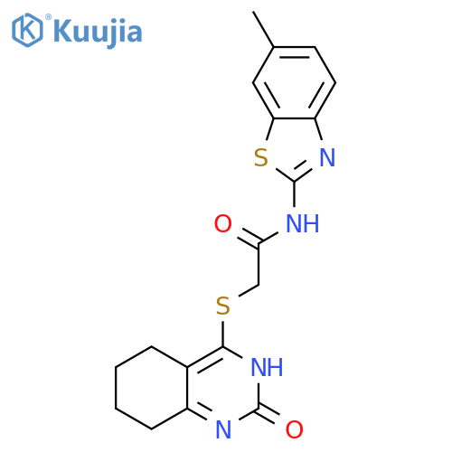 N-(6-methyl-1,3-benzothiazol-2-yl)-2-[(2-oxo-1,2,5,6,7,8-hexahydroquinazolin-4-yl)sulfanyl]acetamide structure