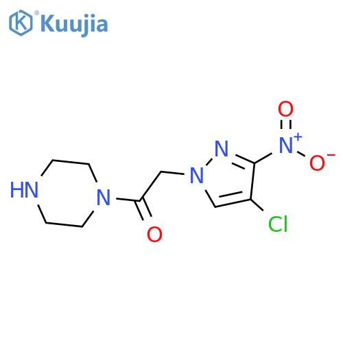 2-(4-chloro-3-nitro-1H-pyrazol-1-yl)-1-(piperazin-1-yl)ethan-1-one structure