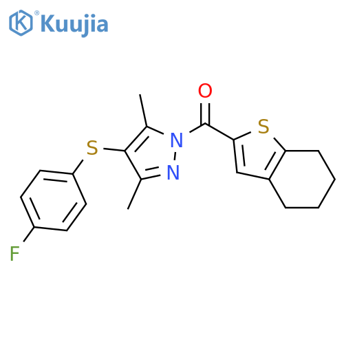 4-[(4-fluorophenyl)sulfanyl]-3,5-dimethyl-1-(4,5,6,7-tetrahydro-1-benzothiophene-2-carbonyl)-1H-pyrazole structure