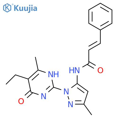 (2E)-N-[1-(5-ethyl-4-methyl-6-oxo-1,6-dihydropyrimidin-2-yl)-3-methyl-1H-pyrazol-5-yl]-3-phenylprop-2-enamide structure