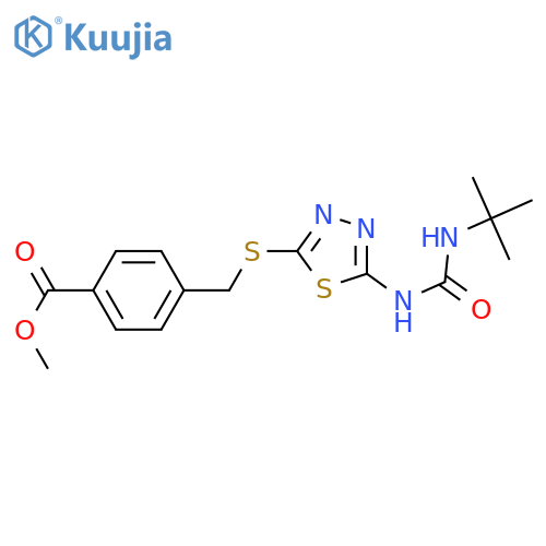 methyl 4-[({5-[(tert-butylcarbamoyl)amino]-1,3,4-thiadiazol-2-yl}sulfanyl)methyl]benzoate structure