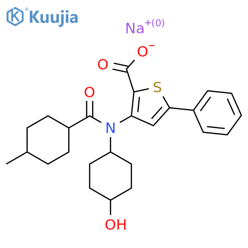 Sodium;3-[(4-hydroxycyclohexyl)-(4-methylcyclohexanecarbonyl)amino]-5-phenylthiophene-2-carboxylate structure