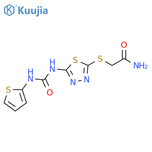 2-[(5-{[(thiophen-2-yl)carbamoyl]amino}-1,3,4-thiadiazol-2-yl)sulfanyl]acetamide structure