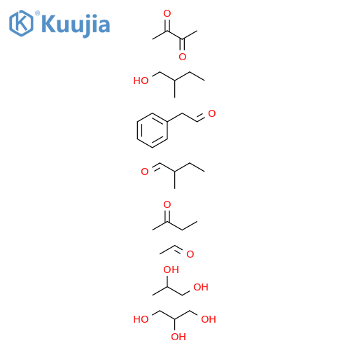 Benzeneacetaldehyde, reaction products with acetaldehyde, 2,3-butanedione, glycerol, Me Et ketone, 2-methylbutanal, 2-methyl-1-butanol and propylene glycol structure