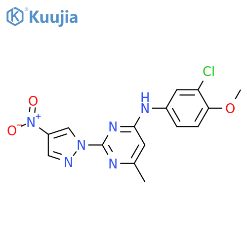 N-(3-chloro-4-methoxyphenyl)-6-methyl-2-(4-nitro-1H-pyrazol-1-yl)pyrimidin-4-amine structure
