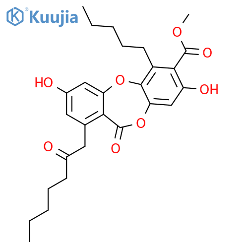 11H-Dibenzo[b,e][1,4]dioxepin-7-carboxylic acid, 3,8-dihydroxy-11-oxo-1-(2-oxoheptyl)-6-pentyl-, methyl ester structure