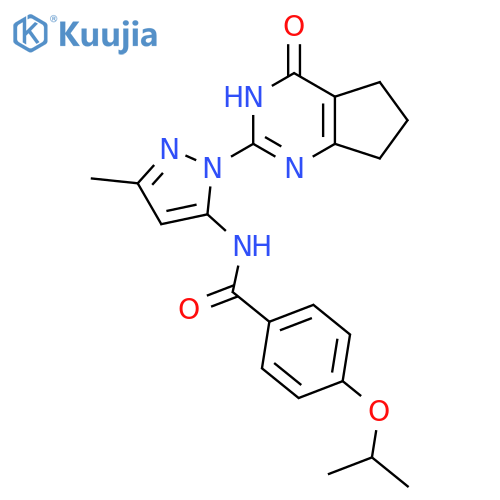 N-(3-methyl-1-{4-oxo-3H,4H,5H,6H,7H-cyclopenta[d]pyrimidin-2-yl}-1H-pyrazol-5-yl)-4-(propan-2-yloxy)benzamide structure