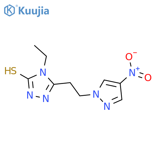 4-Ethyl-5-[2-(4-nitro-pyrazol-1-yl)-ethyl]-4H-[1,2,4]triazole-3-thiol structure