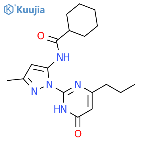 N-[3-methyl-1-(6-oxo-4-propyl-1,6-dihydropyrimidin-2-yl)-1H-pyrazol-5-yl]cyclohexanecarboxamide structure