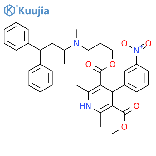3,5-Pyridinedicarboxylic acid, 1,4-dihydro-2,6-dimethyl-4-(3-nitrophenyl)-, methyl 3-[methyl(1-methyl-3,3-diphenylpropyl)amino]propyl ester structure