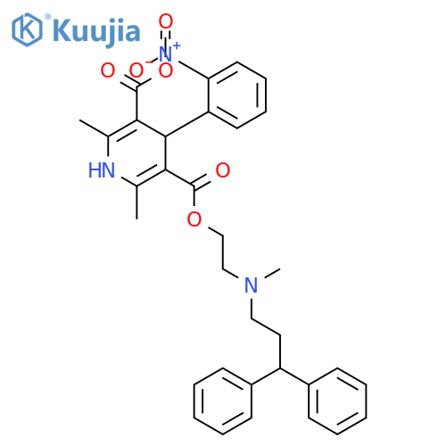 3,5-Pyridinedicarboxylic acid, 1,4-dihydro-2,6-dimethyl-4-(2-nitrophenyl)-, 2-[(3,3-diphenylpropyl)methylamino]ethyl methyl ester structure