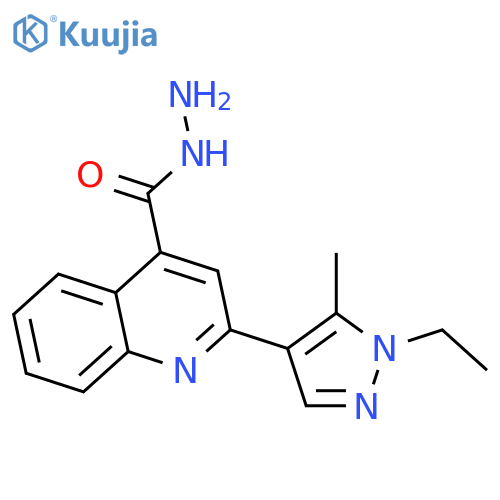2-(1-ethyl-5-methyl-1H-pyrazol-4-yl)quinoline-4-carbohydrazide structure