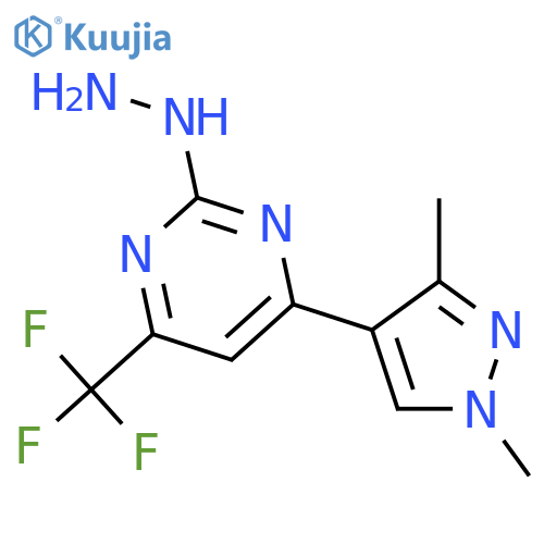 4-(1,3-dimethyl-1H-pyrazol-4-yl)-2-hydrazinyl-6-(trifluoromethyl)pyrimidine structure