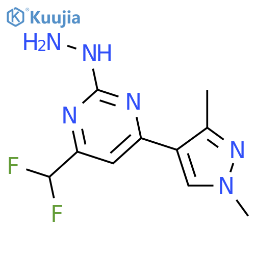 4-(difluoromethyl)-6-(1,3-dimethyl-1H-pyrazol-4-yl)-2-hydrazinylpyrimidine structure