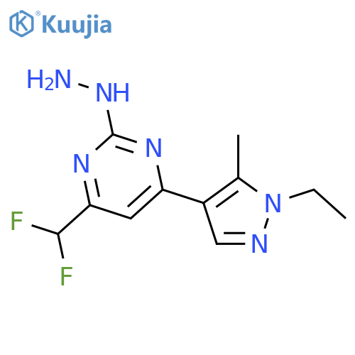 4-(difluoromethyl)-6-(1-ethyl-5-methyl-1H-pyrazol-4-yl)-2-hydrazinylpyrimidine structure