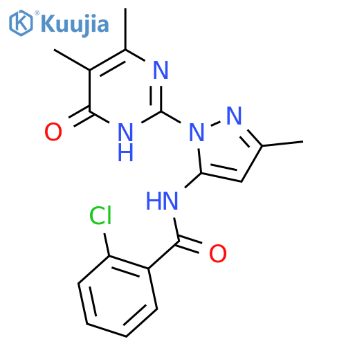 2-chloro-N-[1-(4,5-dimethyl-6-oxo-1,6-dihydropyrimidin-2-yl)-3-methyl-1H-pyrazol-5-yl]benzamide structure
