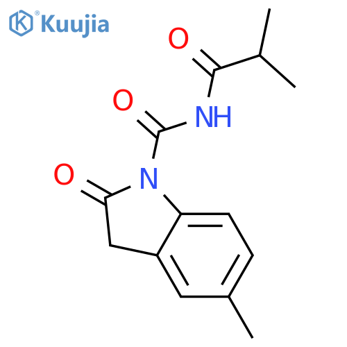 1H-Indole-1-carboxamide, 2,3-dihydro-5-methyl-N-(2-methyl-1-oxopropyl)-2-oxo- structure