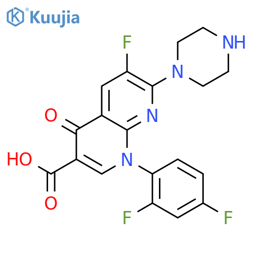1,8-Naphthyridine-3-carboxylicacid, 1-(2,4-difluorophenyl)-6-fluoro-1,4-dihydro-4-oxo-7-(1-piperazinyl)- structure