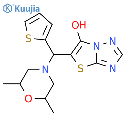 5-[(2,6-dimethylmorpholin-4-yl)(thiophen-2-yl)methyl]-[1,2,4]triazolo[3,2-b][1,3]thiazol-6-ol structure