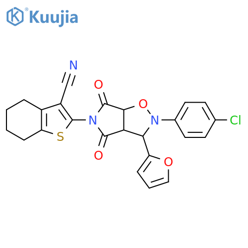 2-[2-(4-chlorophenyl)-3-(furan-2-yl)-4,6-dioxo-hexahydro-2H-pyrrolo[3,4-d][1,2]oxazol-5-yl]-4,5,6,7-tetrahydro-1-benzothiophene-3-carbonitrile structure
