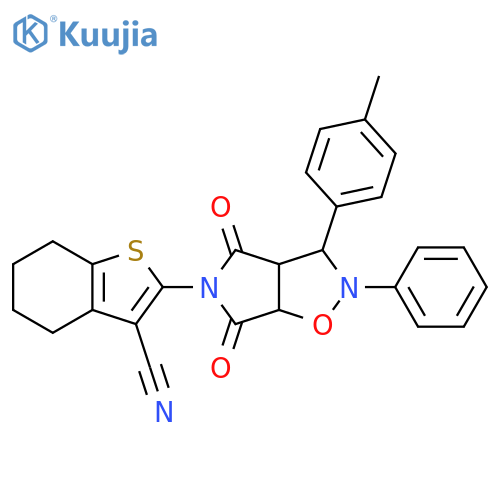 2-[3-(4-methylphenyl)-4,6-dioxo-2-phenyl-hexahydro-2H-pyrrolo[3,4-d][1,2]oxazol-5-yl]-4,5,6,7-tetrahydro-1-benzothiophene-3-carbonitrile structure