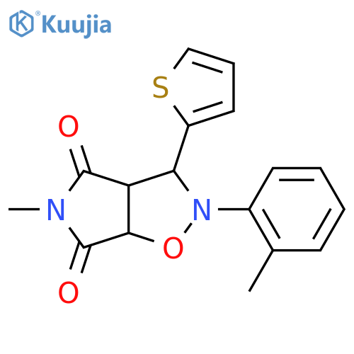 5-methyl-2-(2-methylphenyl)-3-(thiophen-2-yl)-hexahydro-2H-pyrrolo[3,4-d][1,2]oxazole-4,6-dione structure