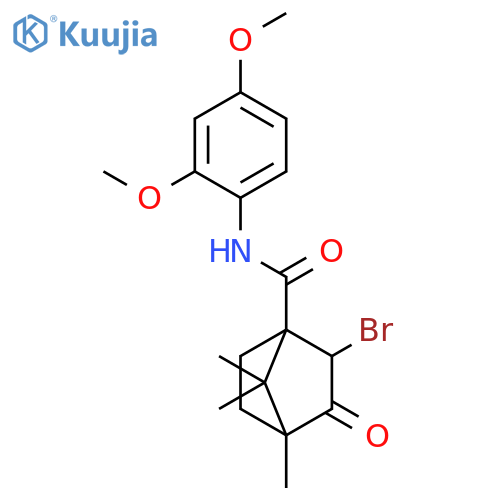 2-bromo-N-(2,4-dimethoxyphenyl)-4,7,7-trimethyl-3-oxobicyclo[2.2.1]heptane-1-carboxamide structure