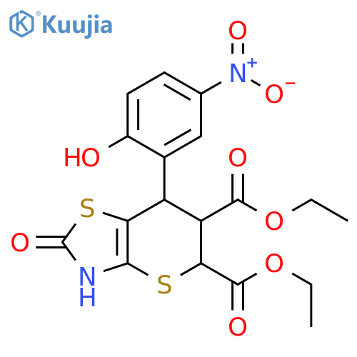 5,6-diethyl 7-(2-hydroxy-5-nitrophenyl)-2-oxo-2H,3H,5H,6H,7H-thiopyrano[2,3-d][1,3]thiazole-5,6-dicarboxylate structure
