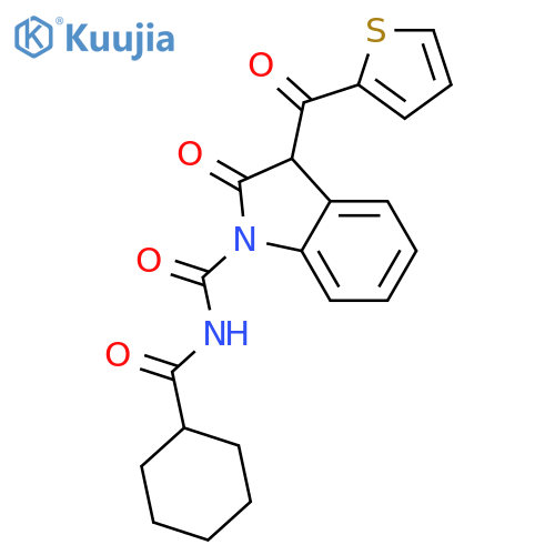 1H-Indole-1-carboxamide, N-(cyclohexylcarbonyl)-2,3-dihydro-2-oxo-3-(2-thienylcarbonyl)- structure