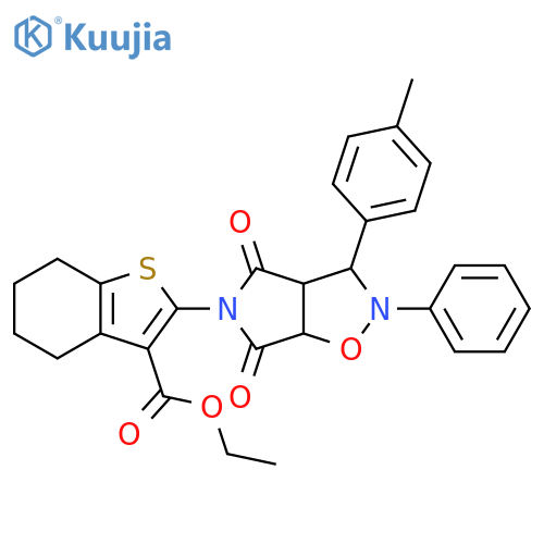 ethyl 2-[3-(4-methylphenyl)-4,6-dioxo-2-phenyl-hexahydro-2H-pyrrolo[3,4-d][1,2]oxazol-5-yl]-4,5,6,7-tetrahydro-1-benzothiophene-3-carboxylate structure