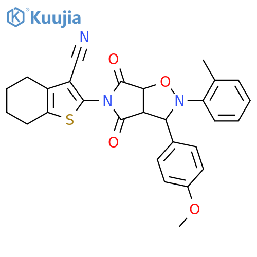 2-[3-(4-methoxyphenyl)-2-(2-methylphenyl)-4,6-dioxo-hexahydro-2H-pyrrolo[3,4-d][1,2]oxazol-5-yl]-4,5,6,7-tetrahydro-1-benzothiophene-3-carbonitrile structure