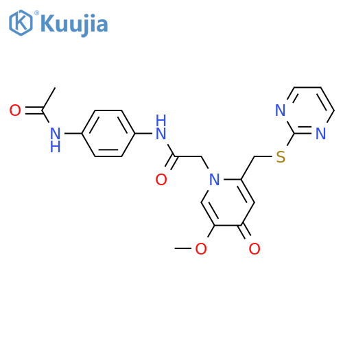N-(4-acetamidophenyl)-2-{5-methoxy-4-oxo-2-[(pyrimidin-2-ylsulfanyl)methyl]-1,4-dihydropyridin-1-yl}acetamide structure