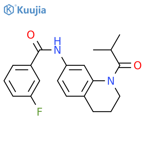 3-fluoro-N-[1-(2-methylpropanoyl)-1,2,3,4-tetrahydroquinolin-7-yl]benzamide structure