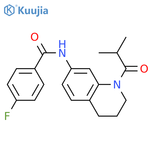 4-fluoro-N-[1-(2-methylpropanoyl)-1,2,3,4-tetrahydroquinolin-7-yl]benzamide structure