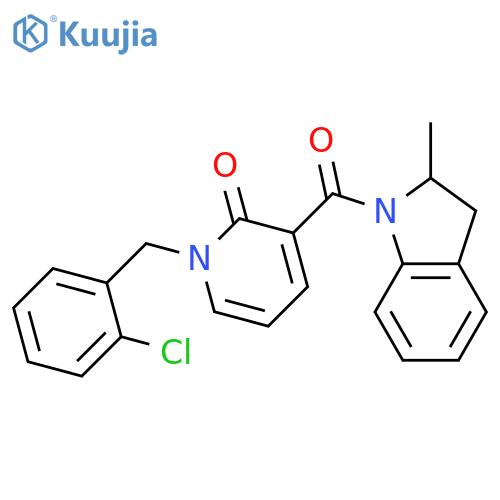 1-[(2-chlorophenyl)methyl]-3-(2-methyl-2,3-dihydro-1H-indole-1-carbonyl)-1,2-dihydropyridin-2-one structure