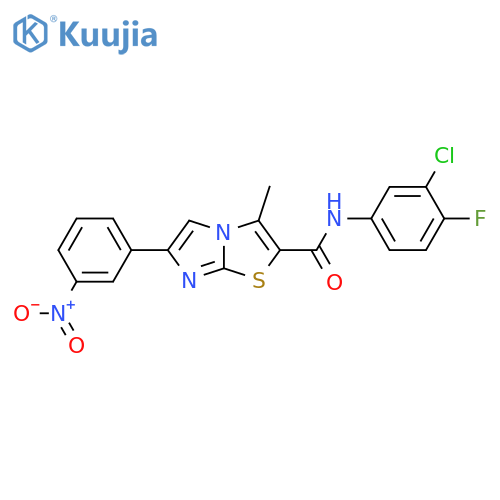 N-(3-chloro-4-fluorophenyl)-3-methyl-6-(3-nitrophenyl)imidazo[2,1-b][1,3]thiazole-2-carboxamide structure