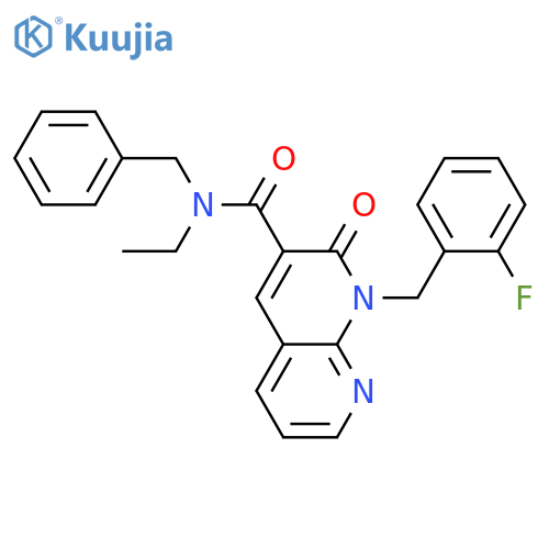 N-benzyl-N-ethyl-1-[(2-fluorophenyl)methyl]-2-oxo-1,2-dihydro-1,8-naphthyridine-3-carboxamide structure