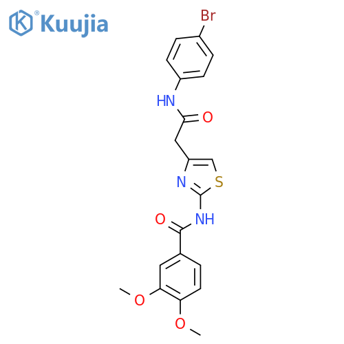 N-(4-{[(4-bromophenyl)carbamoyl]methyl}-1,3-thiazol-2-yl)-3,4-dimethoxybenzamide structure