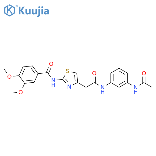 N-(4-{[(3-acetamidophenyl)carbamoyl]methyl}-1,3-thiazol-2-yl)-3,4-dimethoxybenzamide structure