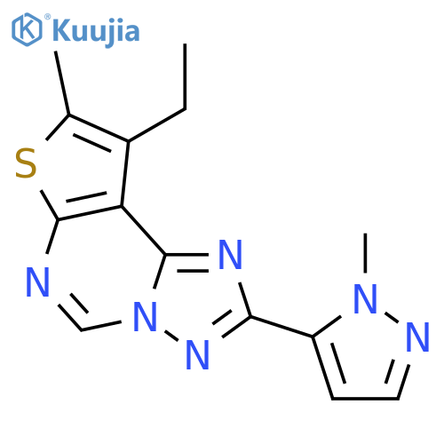 <br>9-Ethyl-8-methyl-2-(2-methyl-2H-pyrazol-3-yl)-thieno[3,2-e][1,2,4]triazolo[ 1,5-c]pyrimidine structure