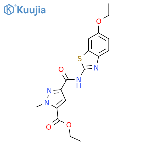 <br>5-(6-Ethoxy-benzothiazol-2-ylcarbamoyl)-2-methyl-2H-pyrazole-3-carboxylic a cid ethyl ester structure
