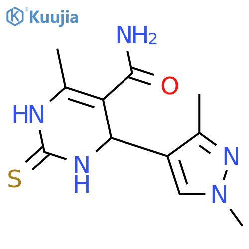 <br>4-(1,3-dimethyl-1H-pyrazol-4-yl)-6-methyl-2-thioxo-1,2,3,4-tetrahydropyrimi dine-5-carboxamide structure