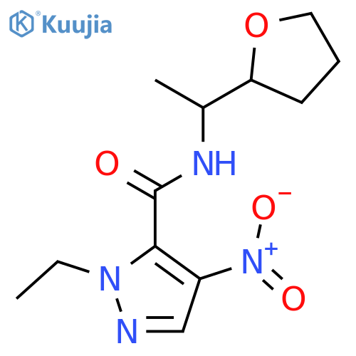 <br>2-Ethyl-4-nitro-2H-pyrazole-3-carboxylic acid [1-(tetrahydro-furan-2-yl)-et hyl]-amide structure